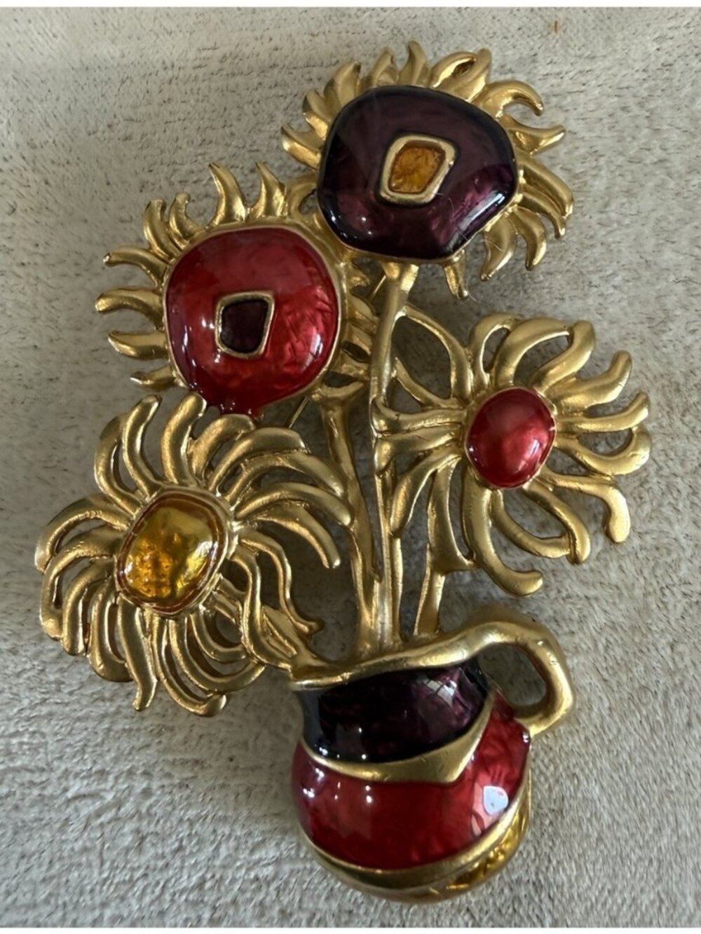 Vintage YSL Yves Saint Laurent For Avon Van Gogh Sunflowers Brooch Enamel Flower